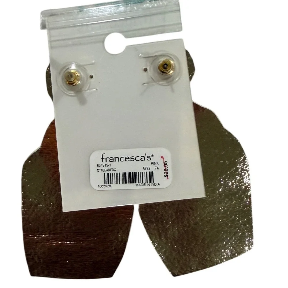 Francescas‎ Beaded Cupcake Dangle Earrings Pink White Gold Fun Novelty